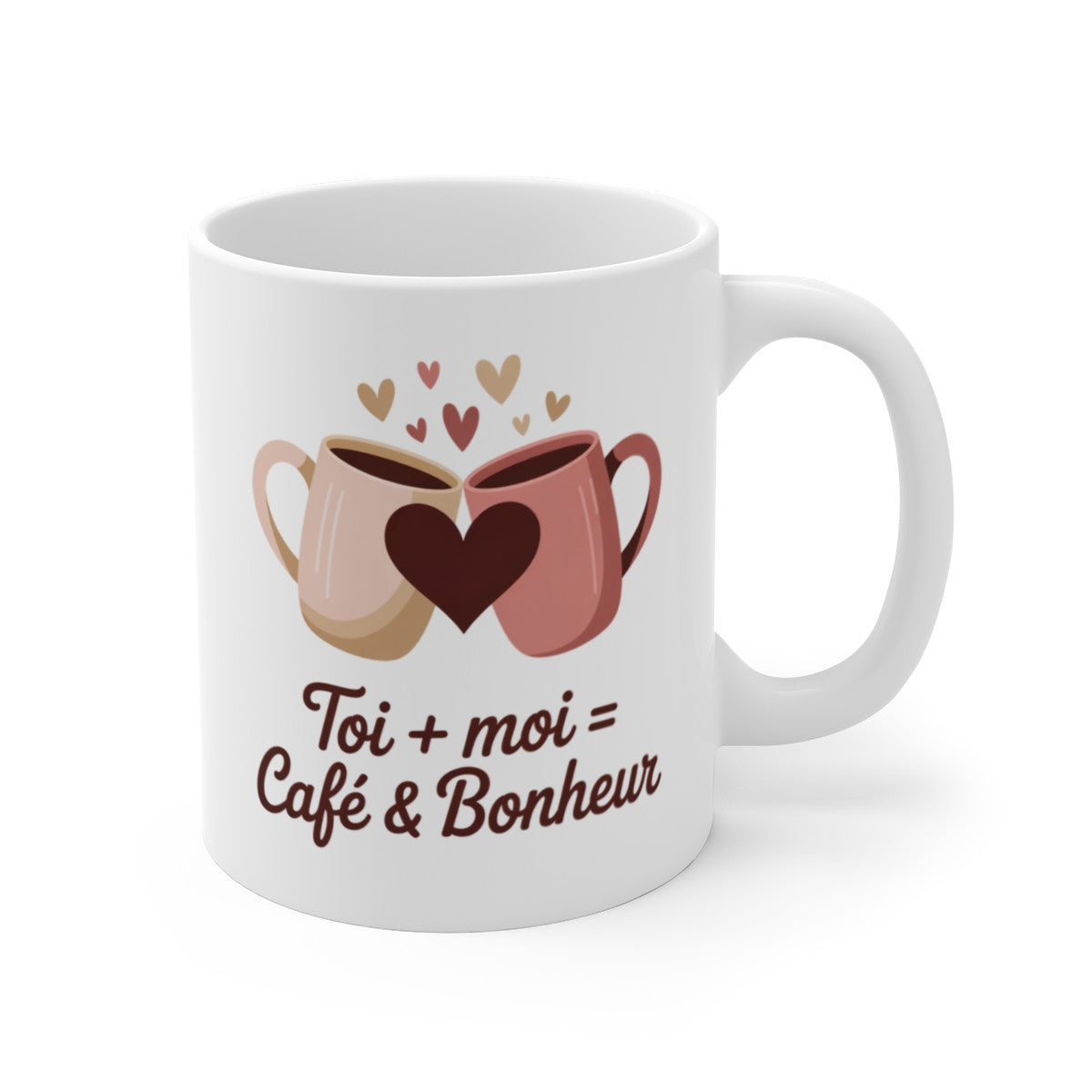 Mug Couple Amoureux  Toi +Moi  Café & Bonheur  Illustration Romantique avec Tasses et Cœurs