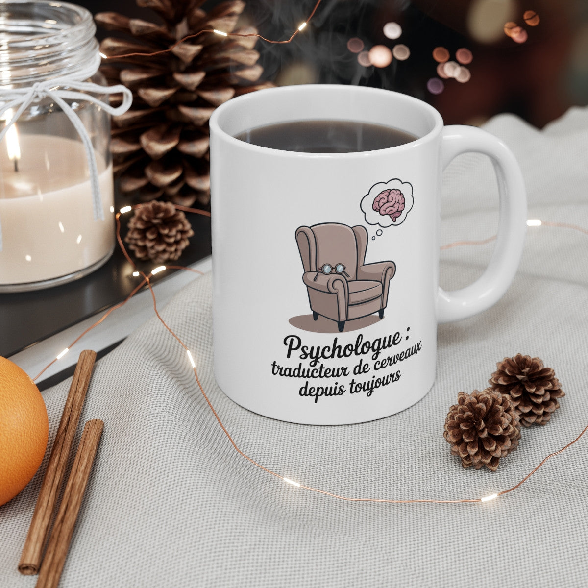 Mug  – Traducteur de Cerveaux – Illustration Humour Thérapie – Cadeau Original Métier