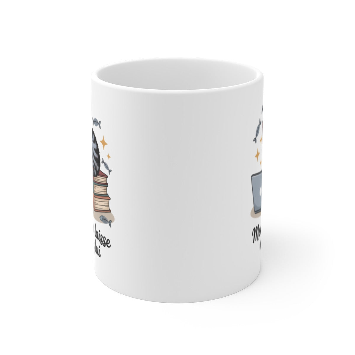 Mug Humour Chat – Mon Chat Me Laisse Vivre Chez Lui – Illustration Mignonne Télétravail et Livres