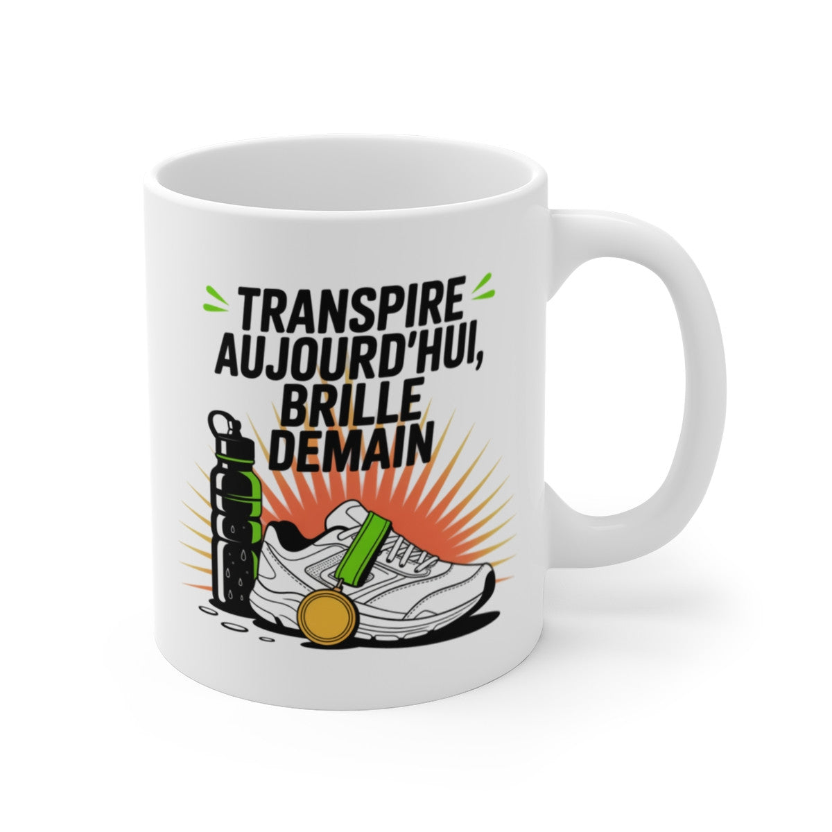 Mug Sport Motivation – Transpire Aujourd’hui Brille Demain – Design Dynamique Running et Objectif