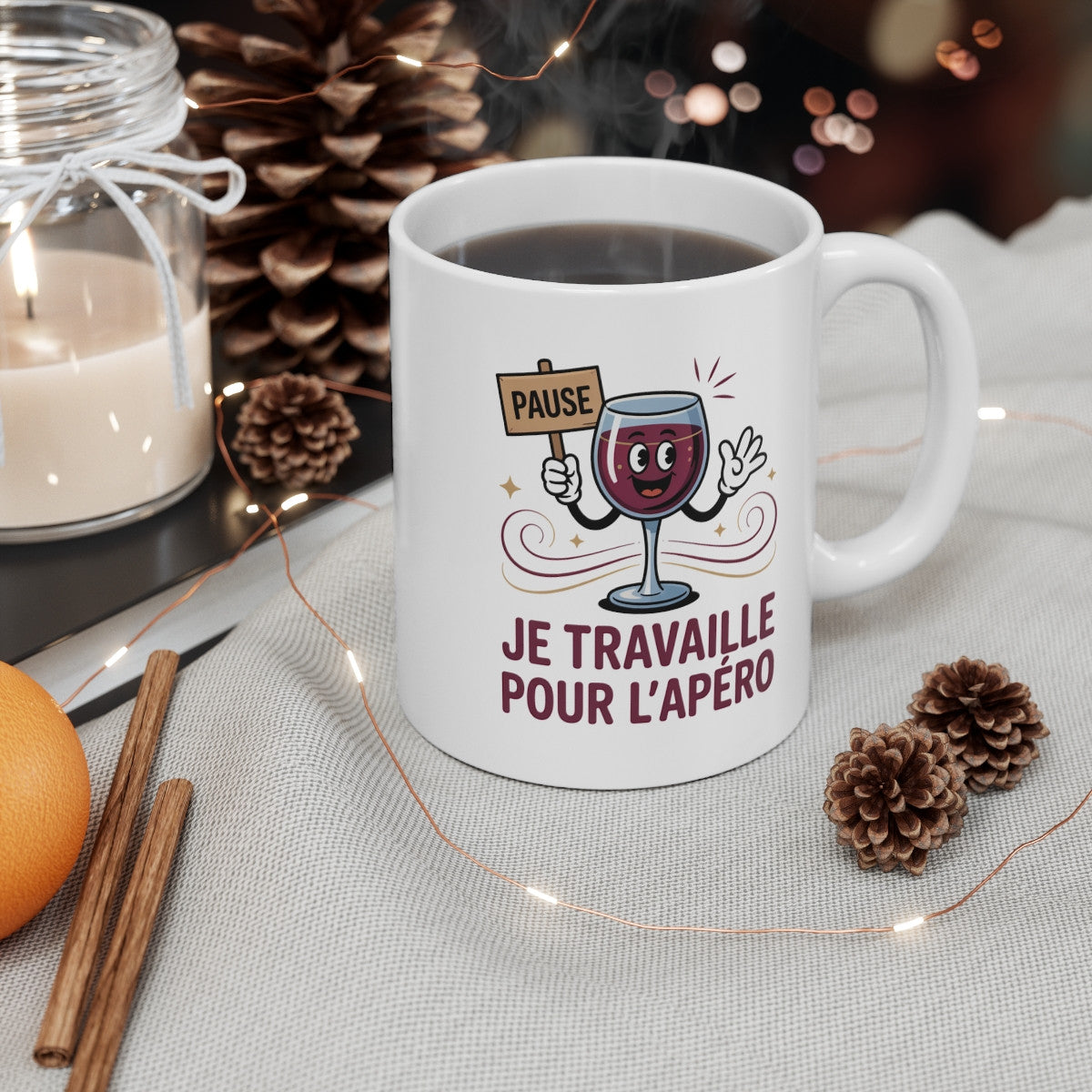 Mug Humour Apéro – Je Travaille Pour l’Apéro – Design Vin Rouge Fun et Décontracté