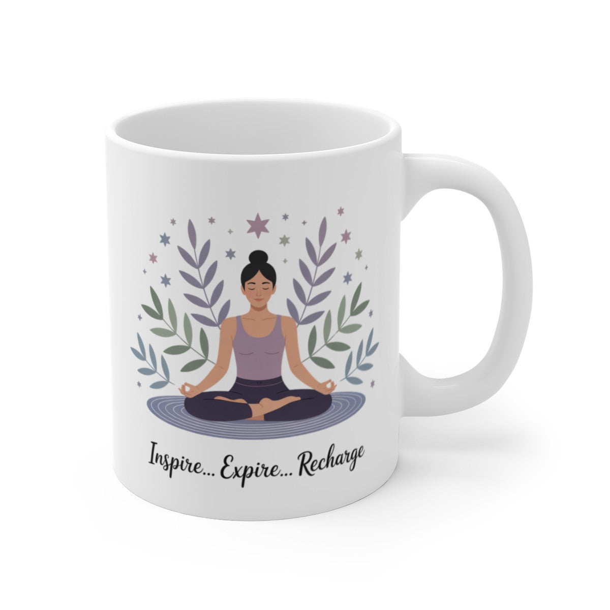Mug Méditation – Inspire Expire Recharge – Illustration Yoga et Bien-Être Relaxant