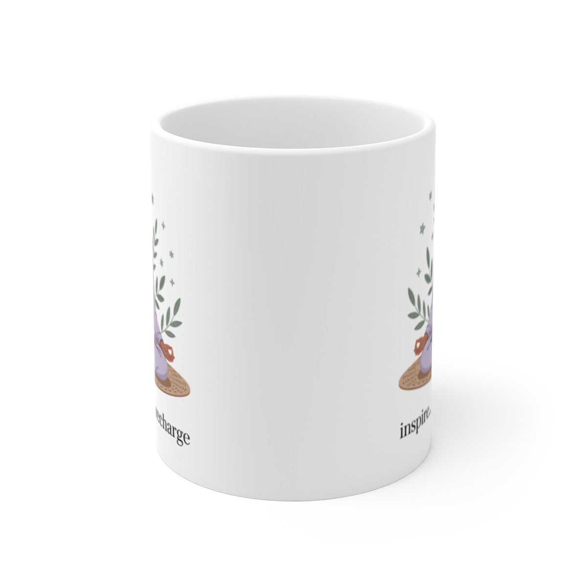 Mug Yoga Méditation – Inspire Expire Recharge – Illustration Zen Tapis Naturel et Tenue Blanche