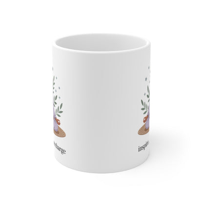 Mug Yoga Méditation – Inspire Expire Recharge – Illustration Zen Tapis Naturel et Tenue Blanche