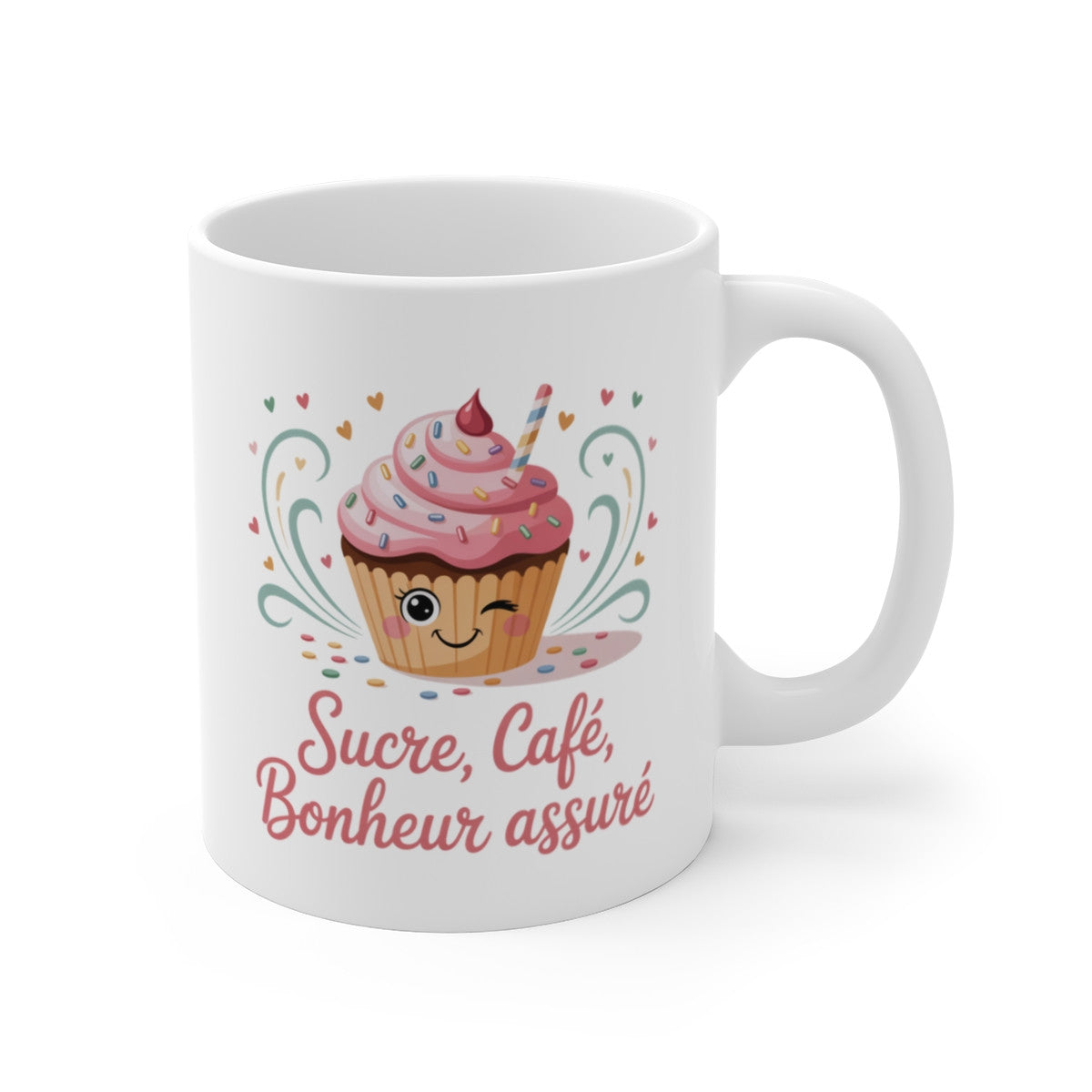Mug Sucre Café – Bonheur Assuré – Illustration Cupcake Mignon et Coloré