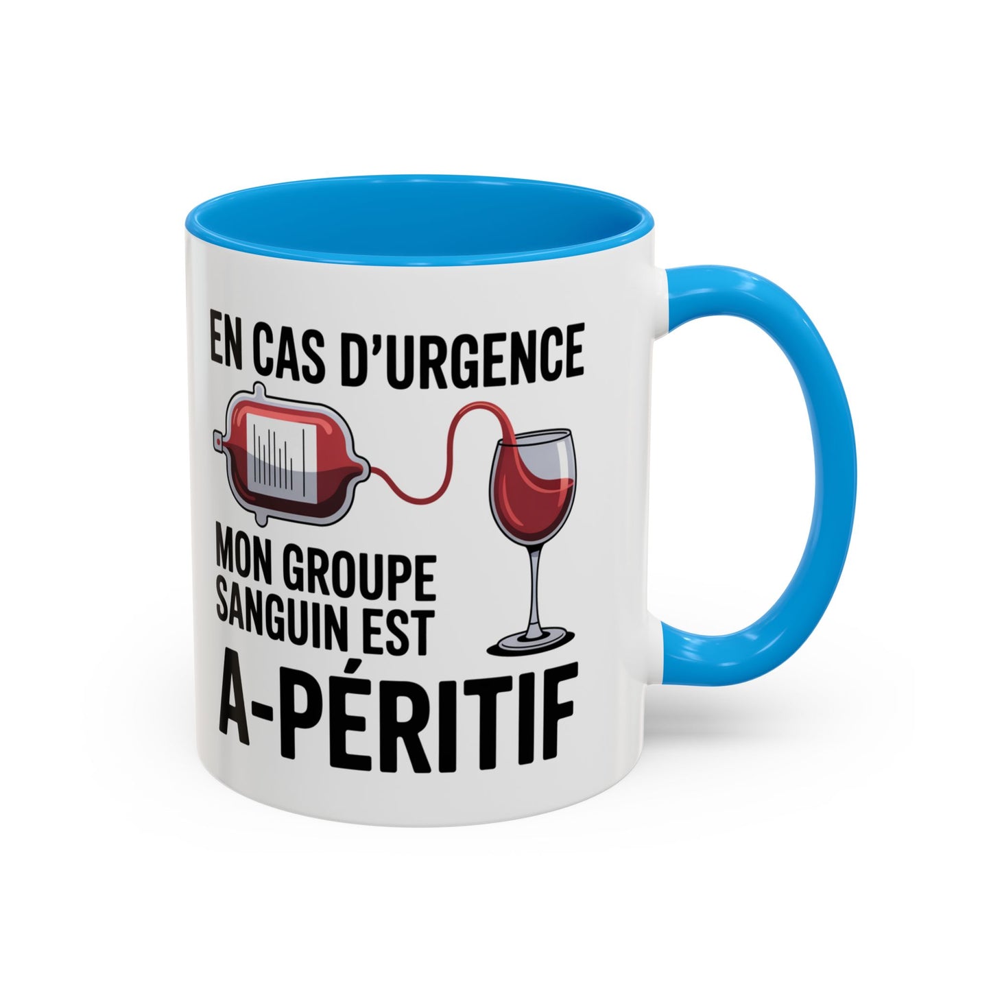 Mug Vin Humoristique – Tasse Apéro Groupe Sanguin Apéritif – Cadeau Amoureux du Vin – Céramique 325ml Noir Bleu Rouge