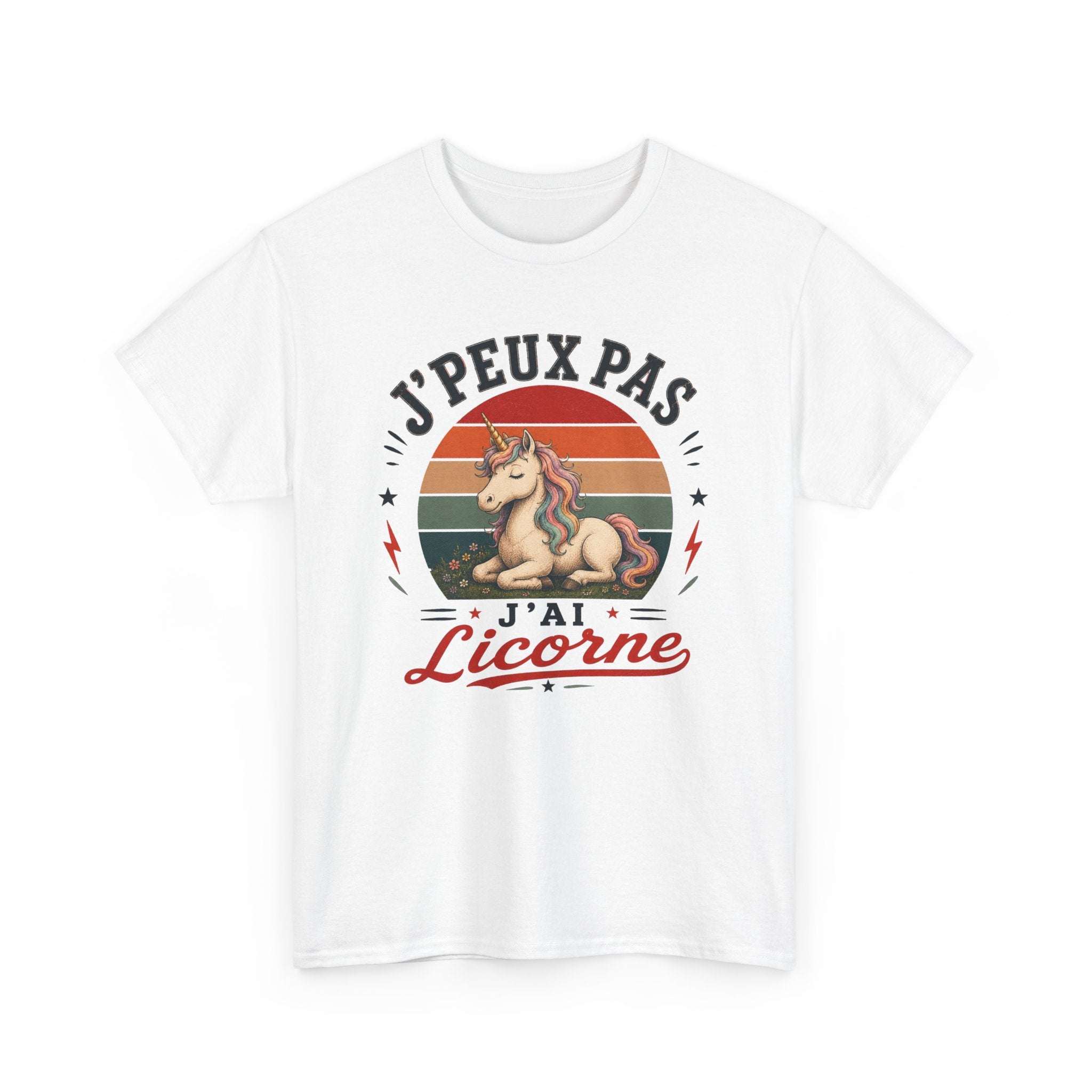 T-Shirt J’Peux Pas J’Ai Licorne – Tee Shirt Femme Licorne Vintage – Cadeau Fantaisie Magique Arc-en-Ciel Femme