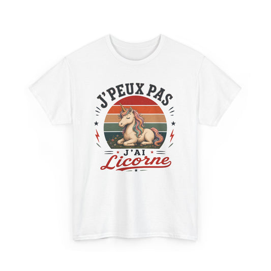 T-Shirt J’Peux Pas J’Ai Licorne – Tee Shirt Femme Licorne Vintage – Cadeau Fantaisie Magique Arc-en-Ciel Femme
