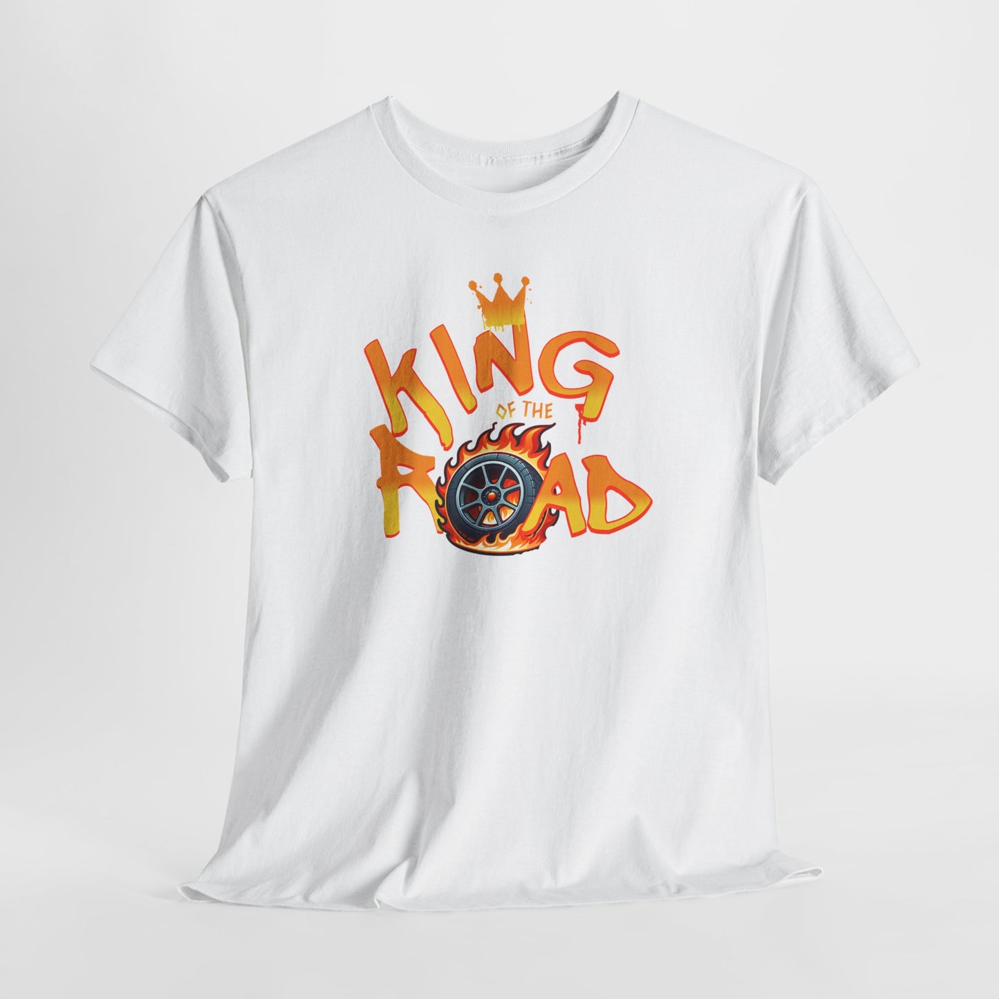 T-Shirt King of the Road Homme Femme – Tee Shirt Voiture Racing Flamme – Cadeau Passion Auto Noir Blanc Gris