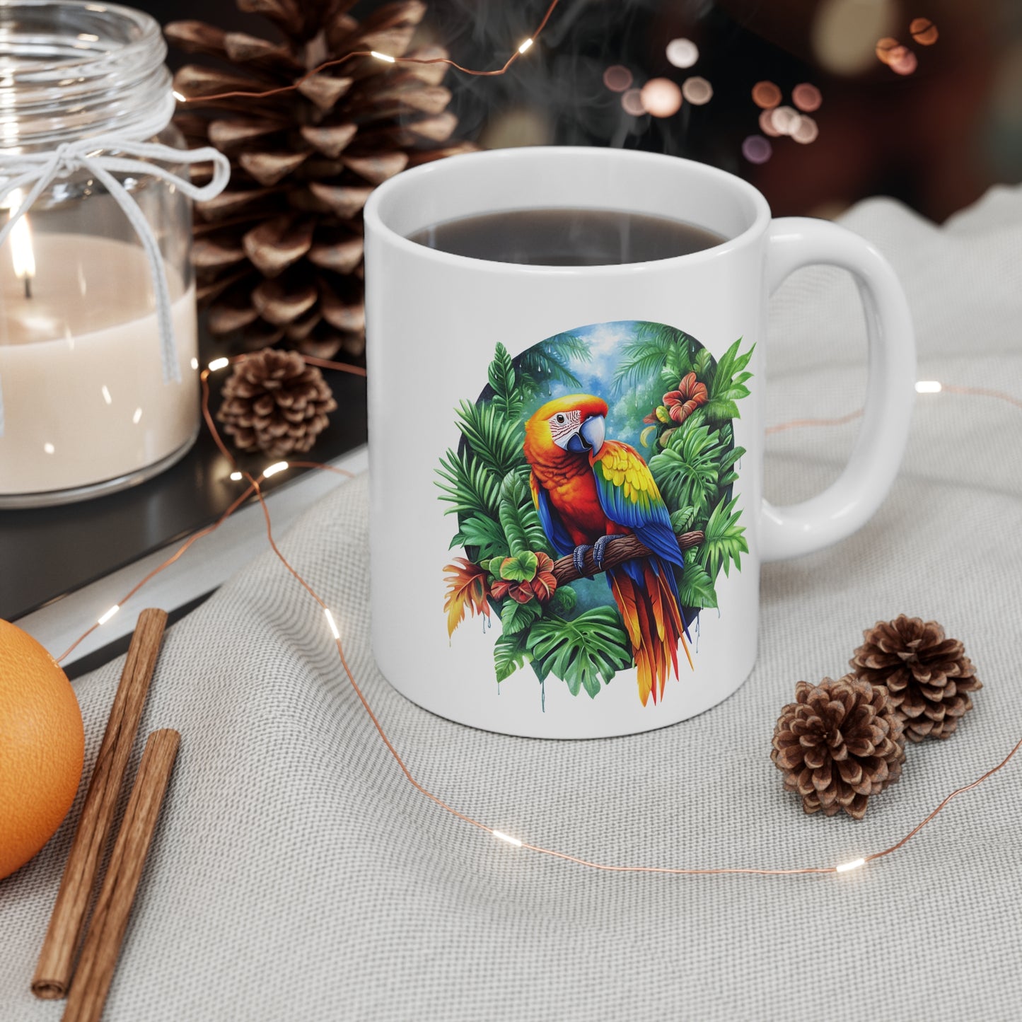 Tasse Perroquet Tropical Artistique – Mug Céramique 325 ml – Design Jungle Exotique et Coloré