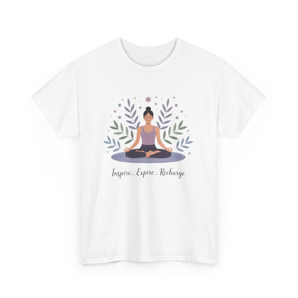 T-shirt Zen Femme – "Inspire, Expire, Recharge" – Tee-Shirt Yoga Méditation Blanc Gris Relaxation