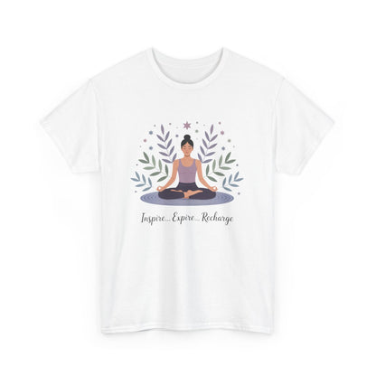 T-shirt Zen Femme – "Inspire, Expire, Recharge" – Tee-Shirt Yoga Méditation Blanc Gris Relaxation