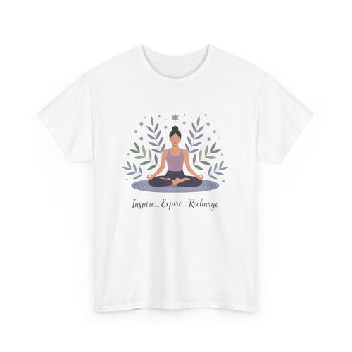 T-shirt Zen Femme – "Inspire, Expire, Recharge" – Tee-Shirt Yoga Méditation Blanc Gris Relaxation