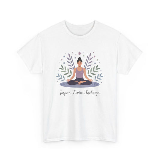T-shirt Zen Femme – "Inspire, Expire, Recharge" – Tee-Shirt Yoga Méditation Blanc Gris Relaxation