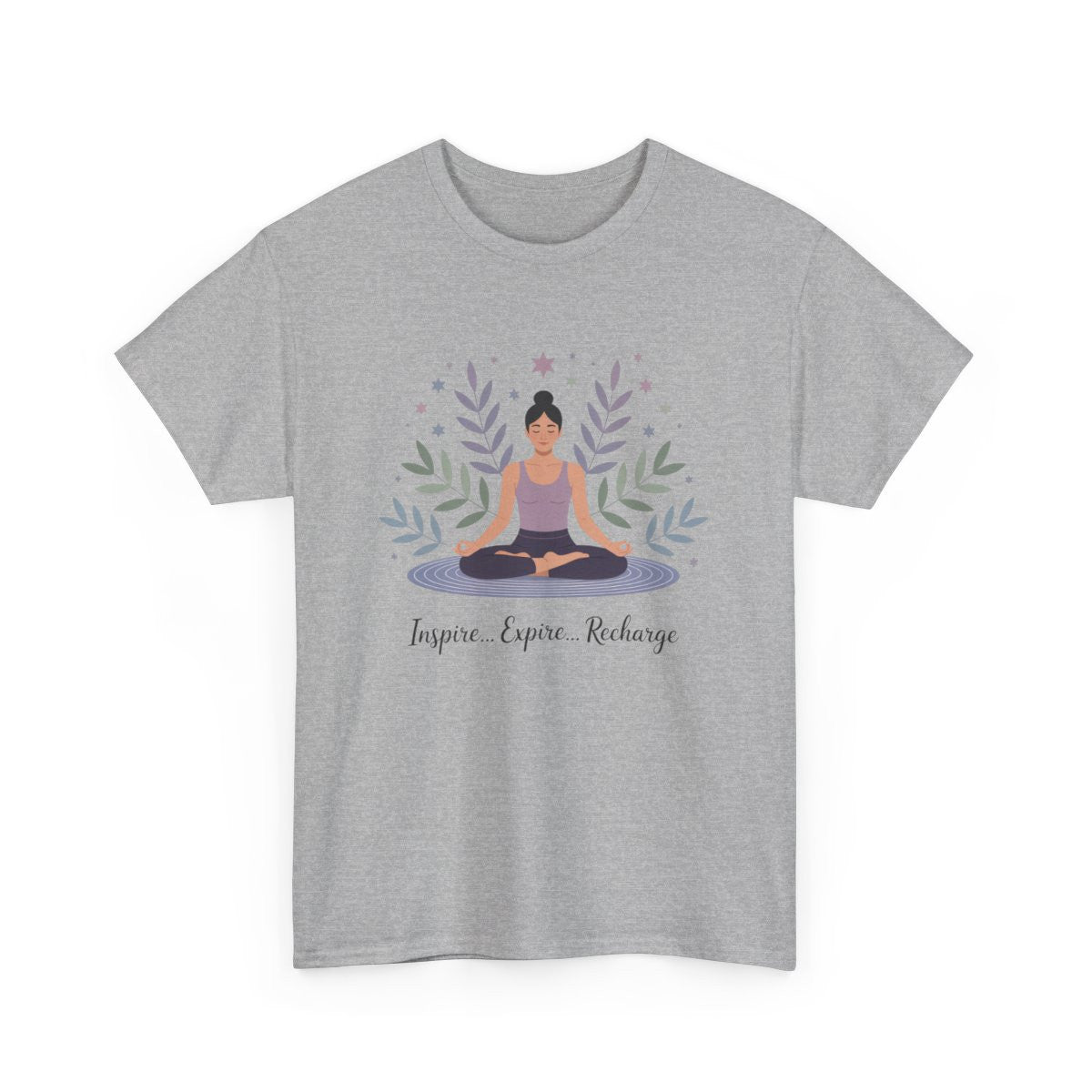 T-shirt Zen Femme – "Inspire, Expire, Recharge" – Tee-Shirt Yoga Méditation Blanc Gris Relaxation