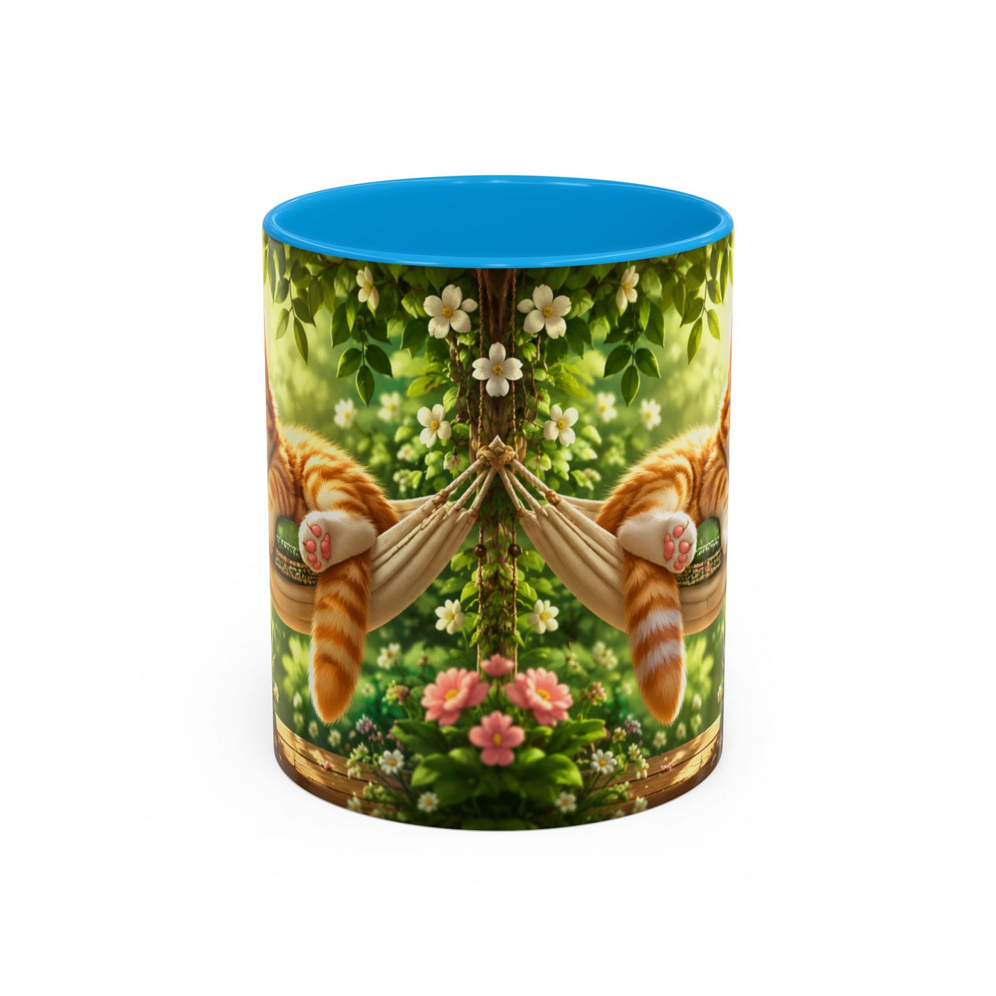 Tasse Chat Dormeur Kawaii – Mug Chaton Endormi Hamac Fleuri – Cadeau Amoureux des Chats 325ml