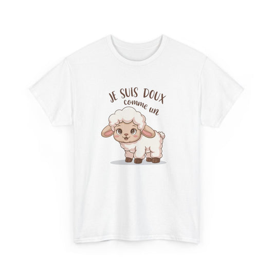 T-shirt Doux Agneau – "Je Suis Doux Comme Un Mouton" – Tee-Shirt Mignon Blanc Gris