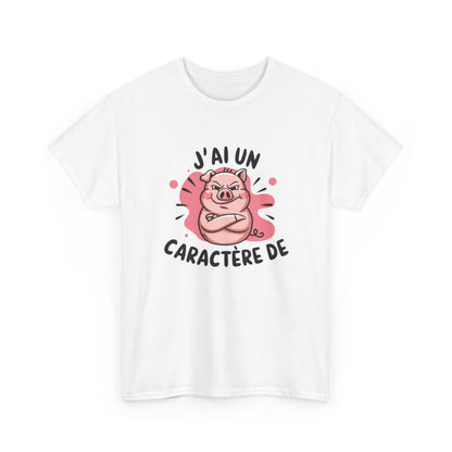 T-shirt Humour Cochon – "J’ai Un Caractère de…" – Tee-Shirt Fort Tempérament Drôle Blanc Gris Unisexe