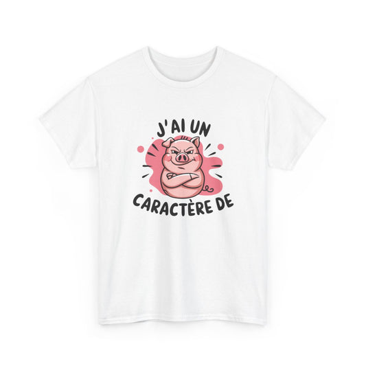 T-shirt Humour Cochon – "J’ai Un Caractère de…" – Tee-Shirt Fort Tempérament Drôle Blanc Gris Unisexe