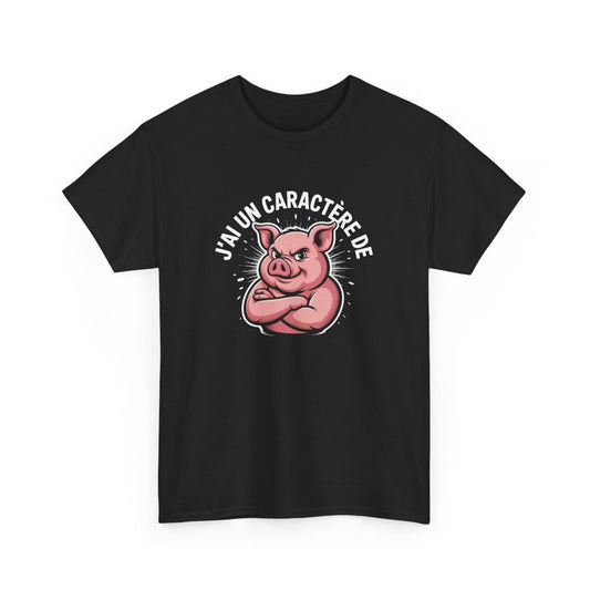 T-shirt Noir Humour – "J’ai Un Caractère de…" – Tee-Shirt Cochon Attitude Fort Tempérament Unisexe
