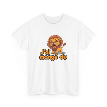 T-shirt Drôle Adulte – "J’ai Mangé du Lion" – Tee-Shirt Féroce Lion Cartoon Blanc Gris Noir Unisexe S à 3XL