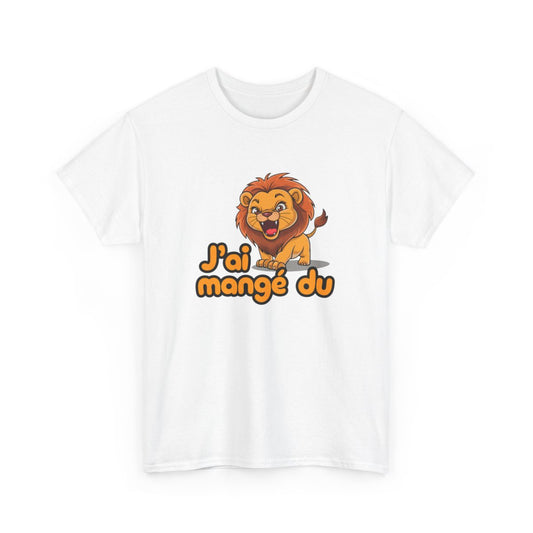 T-shirt Drôle Adulte – "J’ai Mangé du Lion" – Tee-Shirt Féroce Lion Cartoon Blanc Gris Noir Unisexe S à 3XL