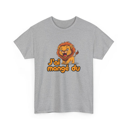 T-shirt Drôle Adulte – "J’ai Mangé du Lion" – Tee-Shirt Féroce Lion Cartoon Blanc Gris Noir Unisexe S à 3XL