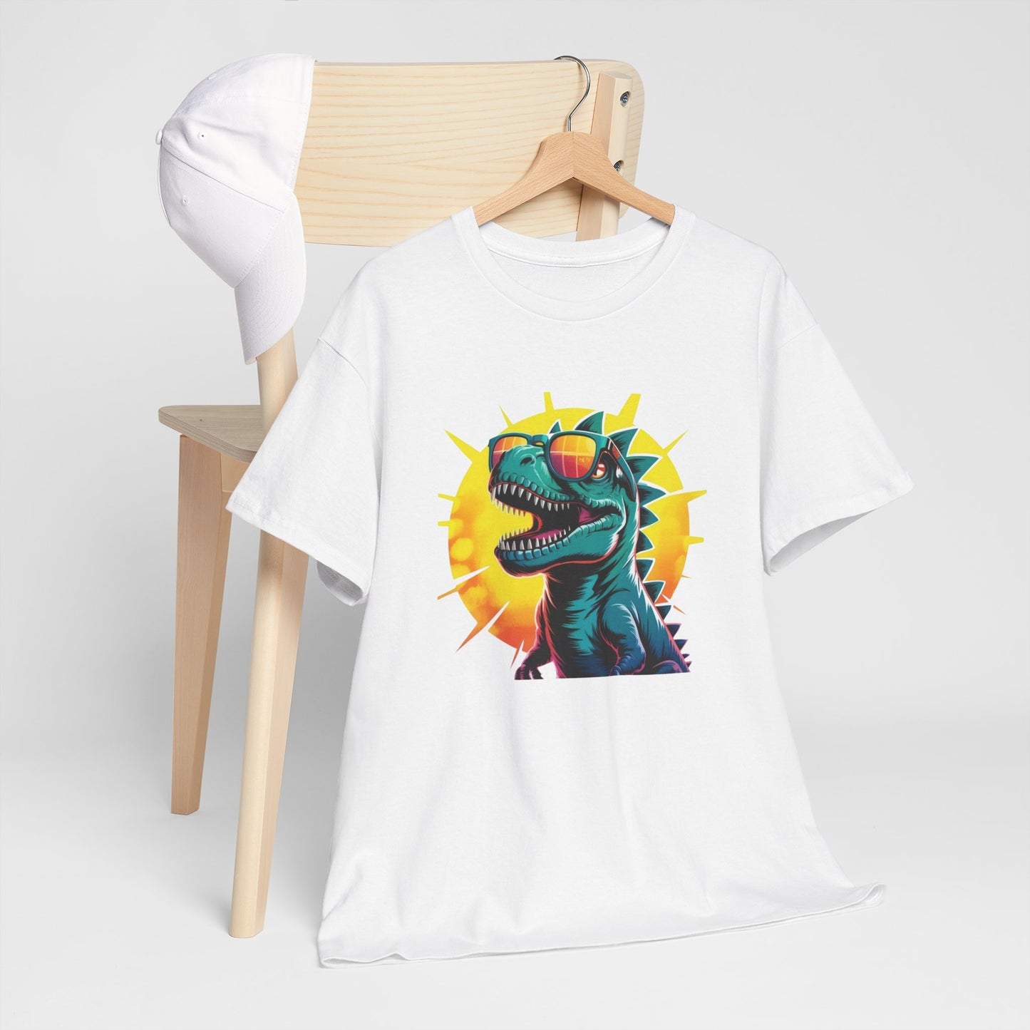T-Shirt Dinosaure Lunettes Soleil – Tee Shirt T-Rex Vintage Sunset – Cadeau Fun Original Noir Blanc Gris