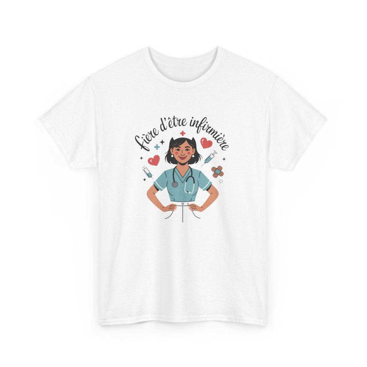 T-shirt Infirmière Femme – "Fière d’être Infirmière" – Tee-Shirt Blanc Gris Hôpital Santé Unisexe S à 3XL
