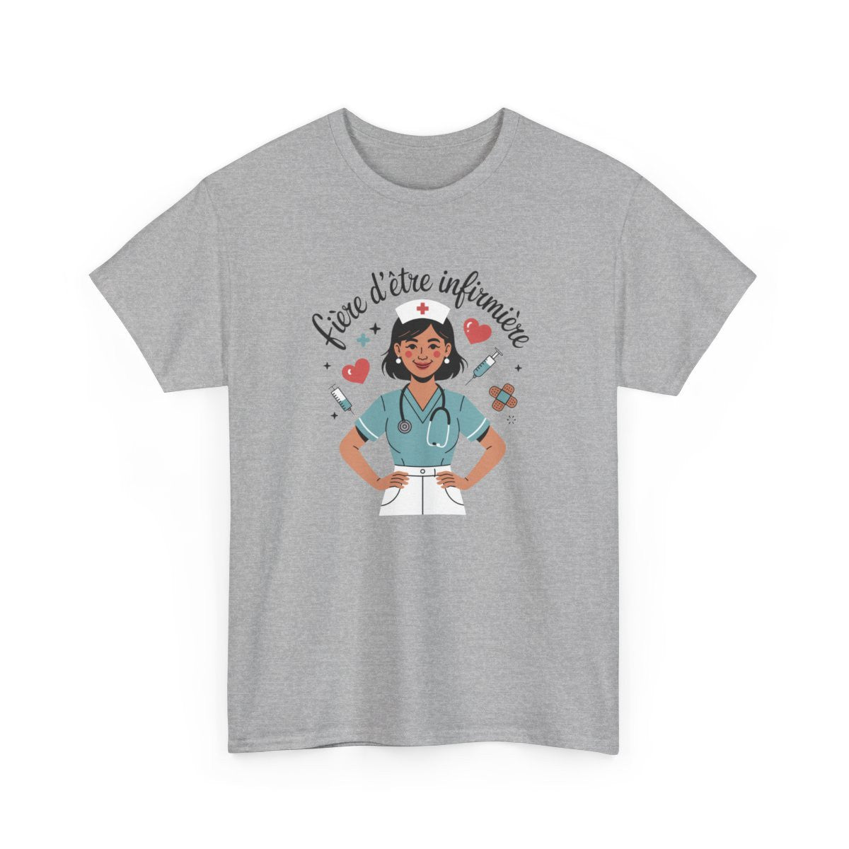 T-shirt Infirmière Femme – "Fière d’être Infirmière" – Tee-Shirt Blanc Gris Hôpital Santé Unisexe S à 3XL