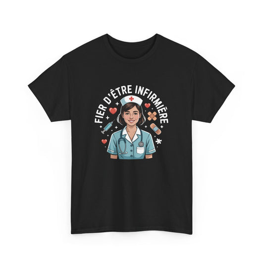 T-shirt Infirmière Femme – "Fier d’être Infirmière" – Tee-Shirt Noir Soin Médical Cœurs Santé Cadeau Adulte S à 3XL