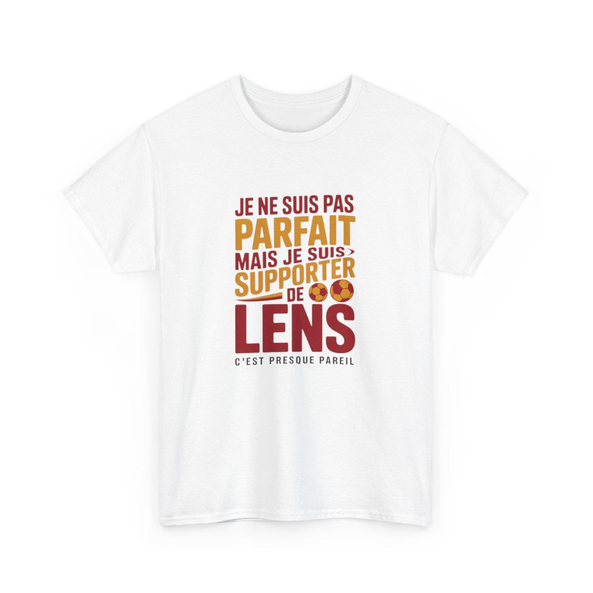 T-shirt Foot RC Lens – "Je Suis Supporter Lensois" – Tee-Shirt Blanc Gris Rouge Or Humour Club Football Adulte S à 3XL
