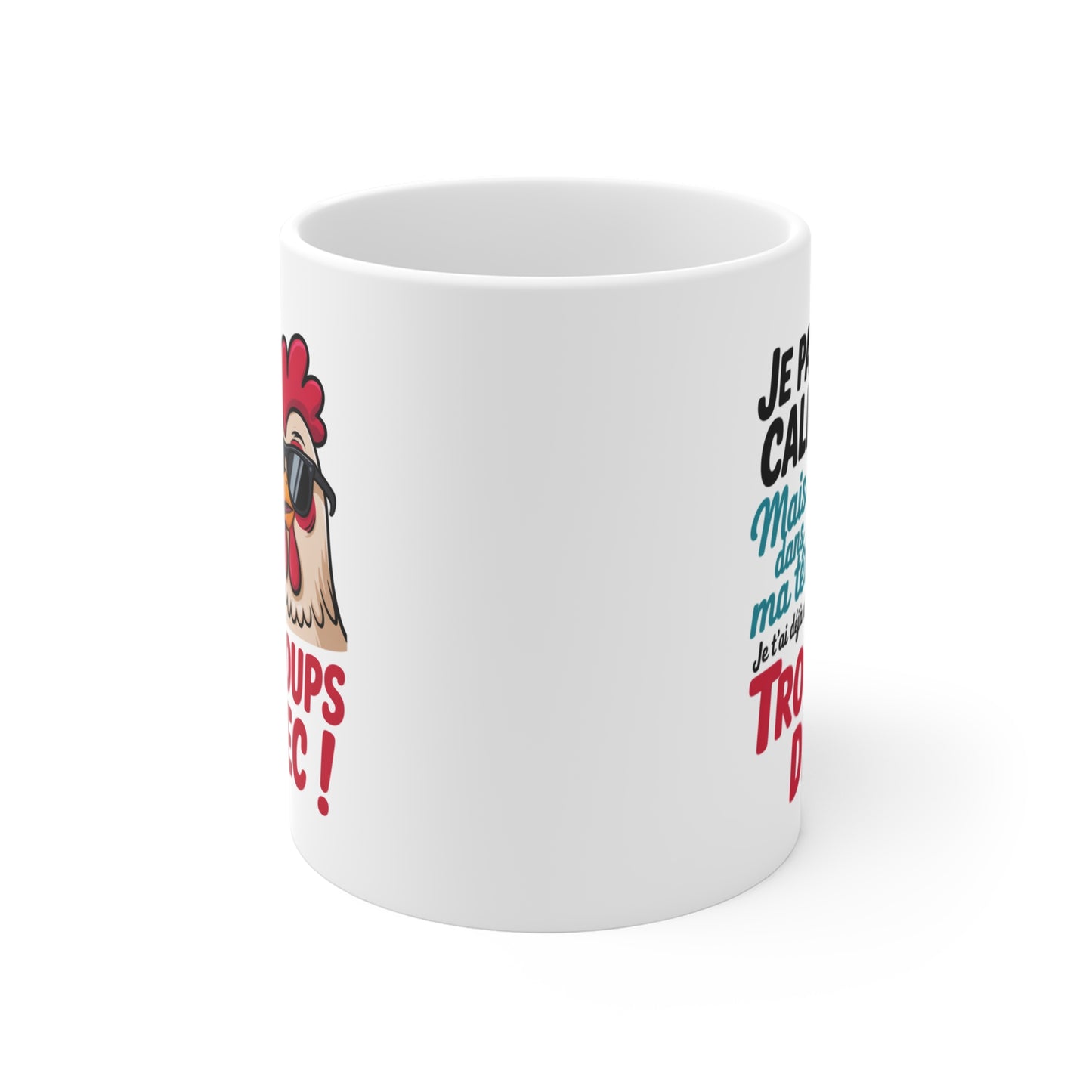 Tasse Céramique 325ml “Trois Coups de Bec” – Mug Poule Humour – Je Parais Calme mais Dans ma Tête…