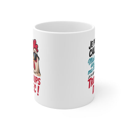 Tasse Céramique 325ml “Trois Coups de Bec” – Mug Poule Humour – Je Parais Calme mais Dans ma Tête…