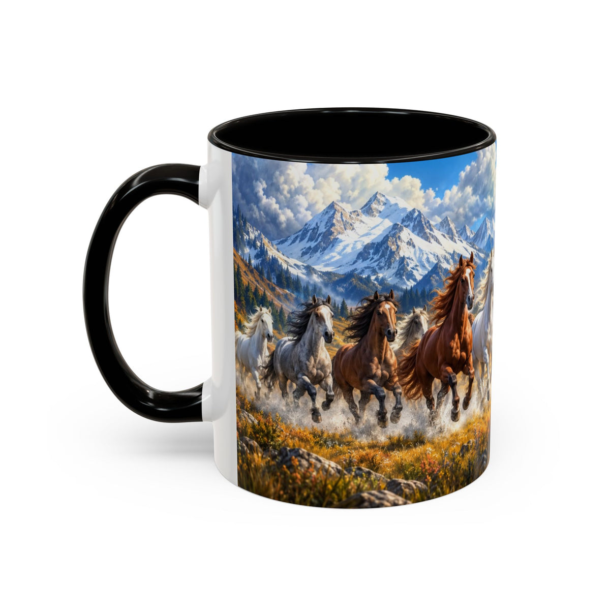 Mug Chevaux au Galop dans les Montagnes – Tasse Paysage Nature avec Troupeau de Chevaux – Cadeau Original Amoureux des Chevaux