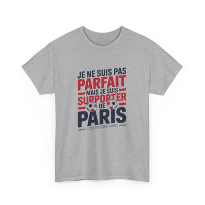 T-shirt Supporter PSG – "Je Suis Supporter de Paris" – Tee-Shirt Football Rouge Bleu Blanc Gris Adulte Ligue 1
