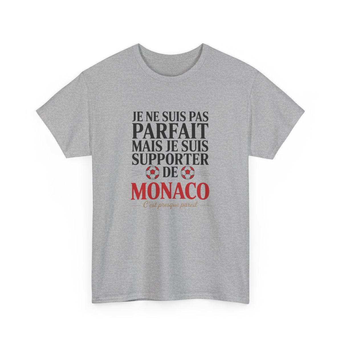 T-shirt AS Monaco Supporter Je Suis Monégasque  Tee-Shirt Football Rouge Blanc Gris Homme Adulte