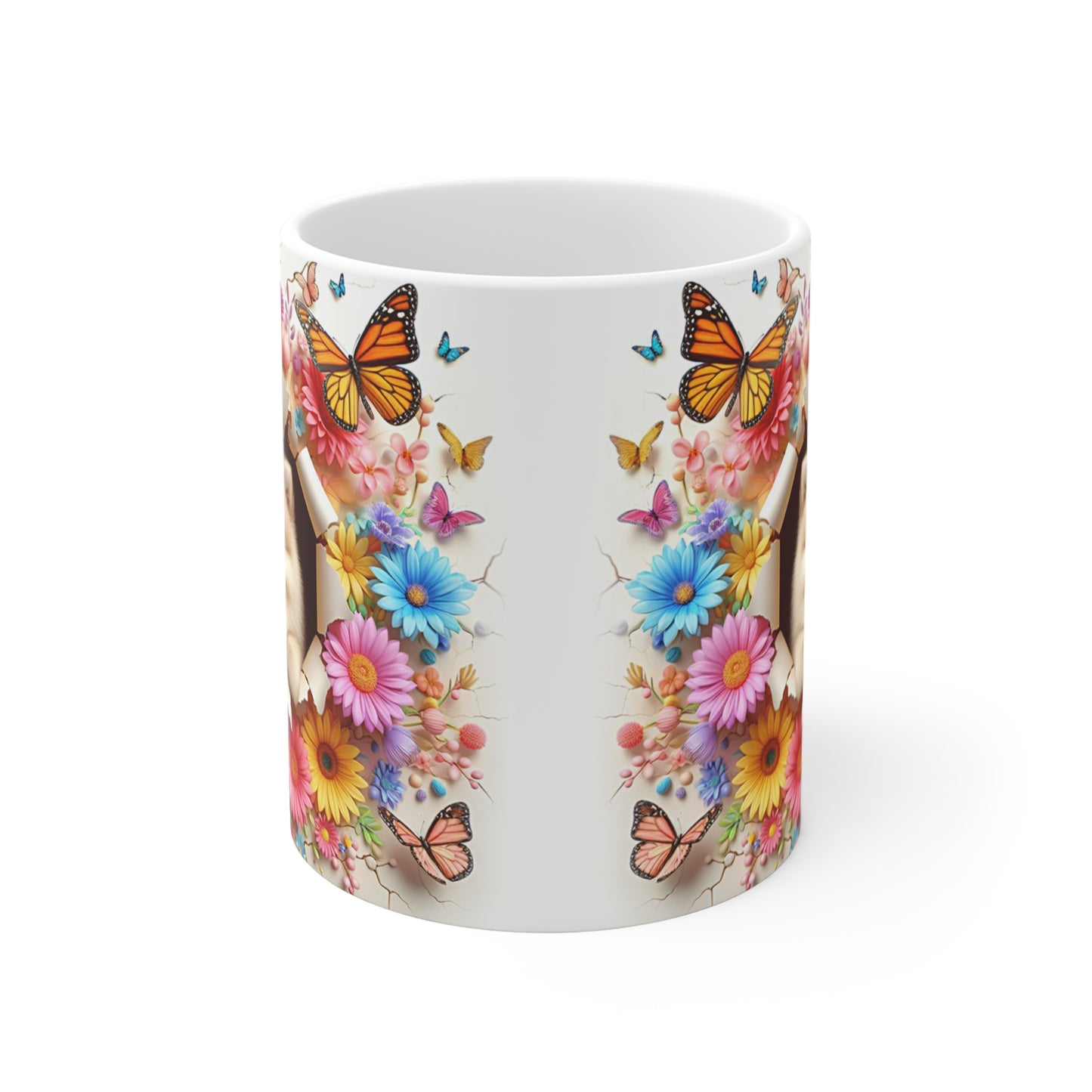Tasse Céramique Spitz Nain Pomeranian et Fleurs – Mug Chien Mignon Papillons – Cadeau Animaux Bohème 325ml