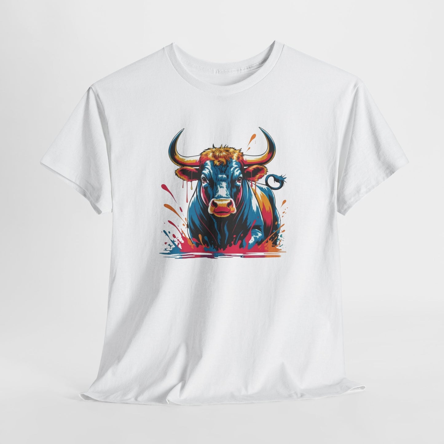 T-Shirt Taureau Adulte – Bull Color Splash Street Art – Tee Shirt Animal Puissant Noir Blanc Gris Cadeau Original