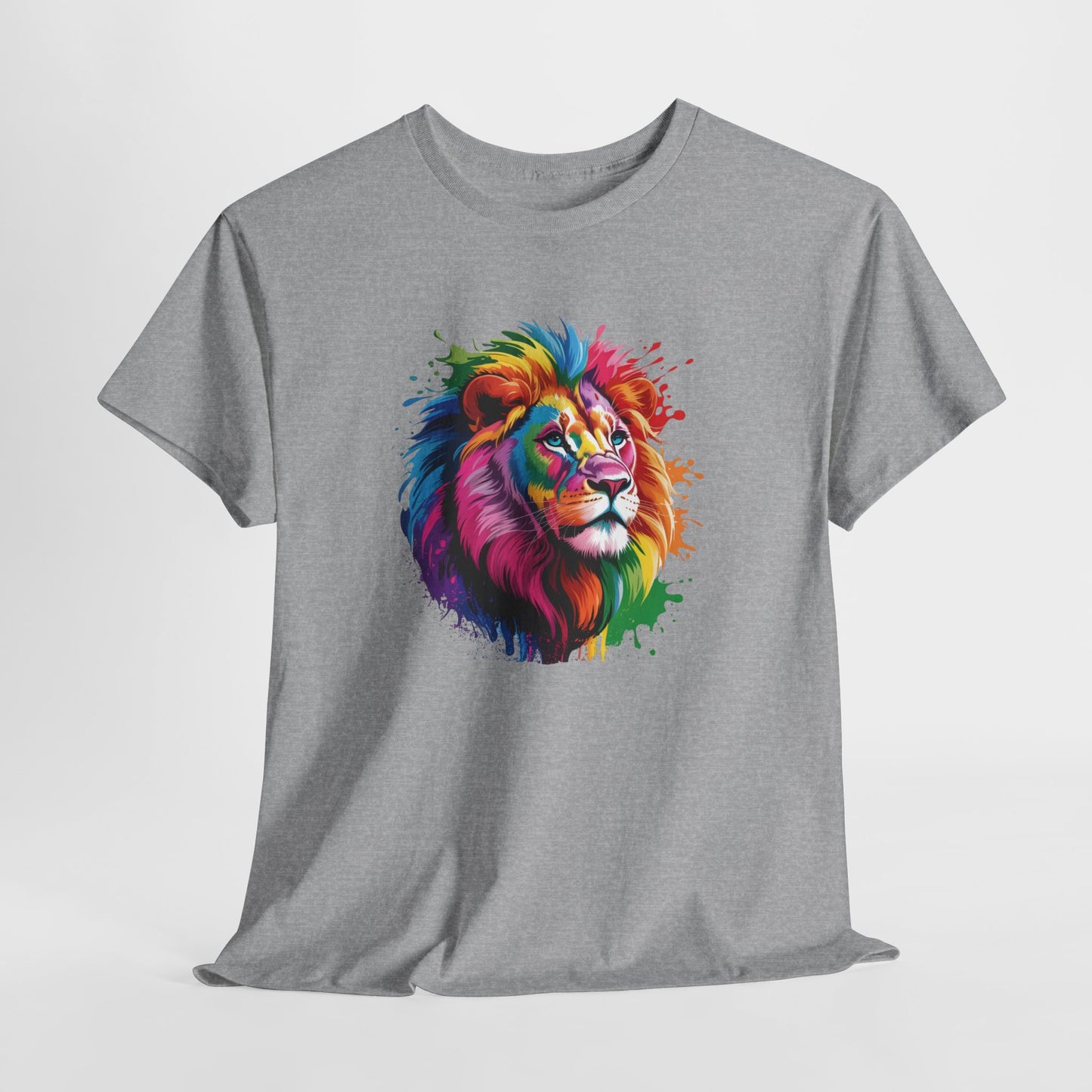T-Shirt Lion Multicolore Style Peinture – Tee Shirt Animal Sauvage Artistique – Cadeau Lion Coloré Tendance Noir Blanc Gris