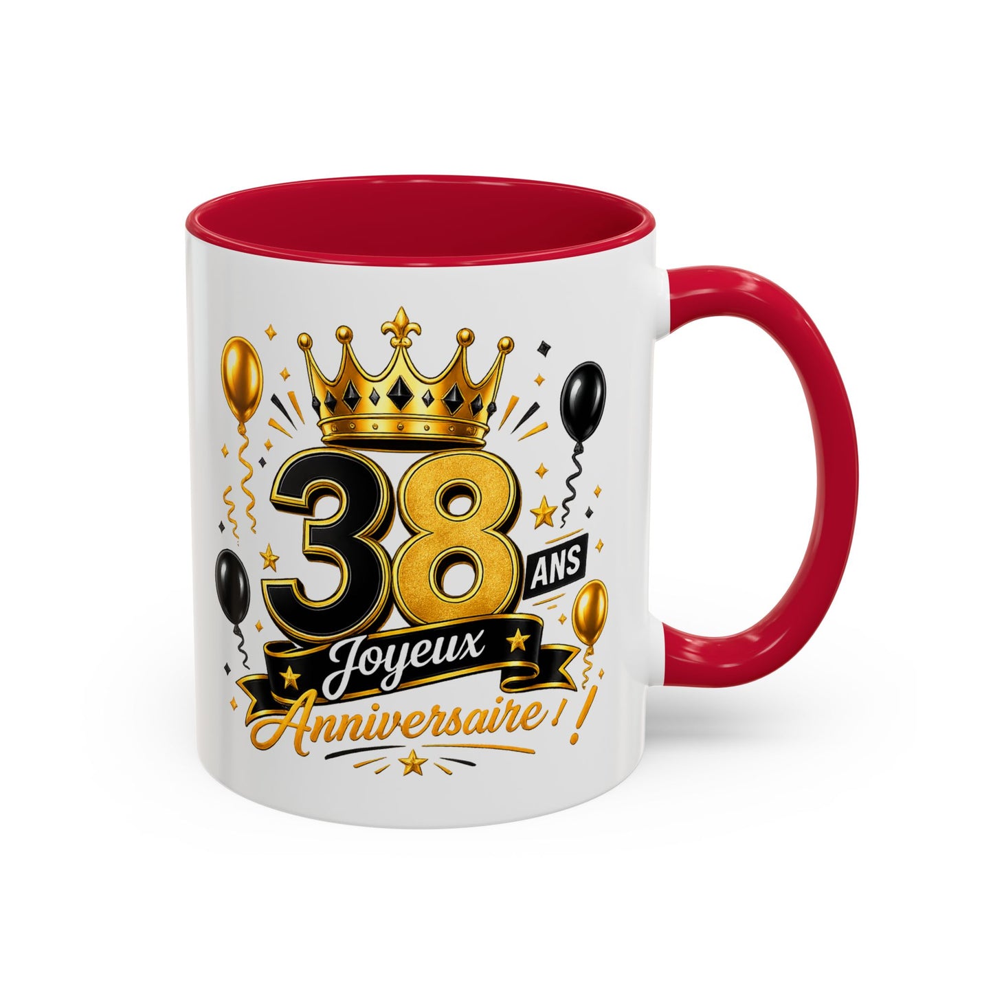 Mug Joyeux 38 Ans – Tasse Anniversaire 38 Ans – Cadeau Original pour Femme Homme – Idée Cadeau 38e Anniversaire Noir Bleu Rouge