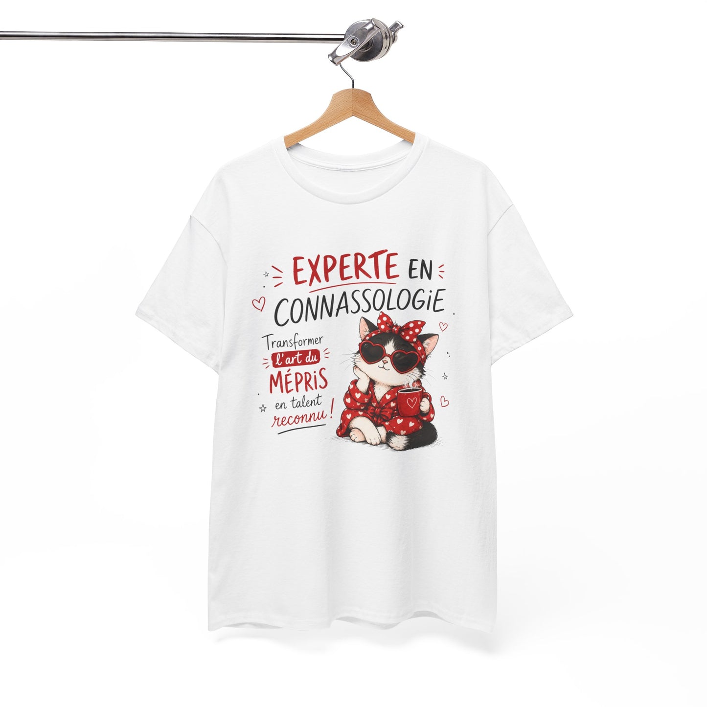 Tee-Shirt Experte en Connassologie – Cadeau Humour Femme Chat Sarcastique Drôle