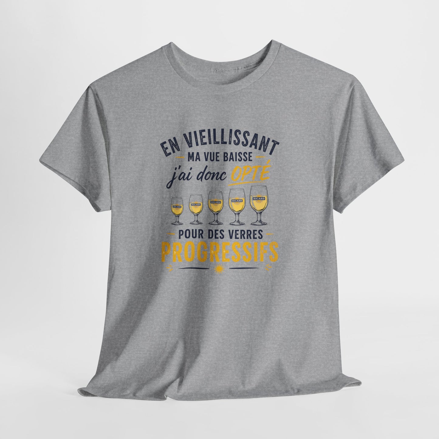 T-Shirt Humour Pastis Verres Progressifs – Tee Shirt Drôle Apéro Alcool Citation Amusante Adulte – Cadeau Ami Apéritif Noir Blanc Gris