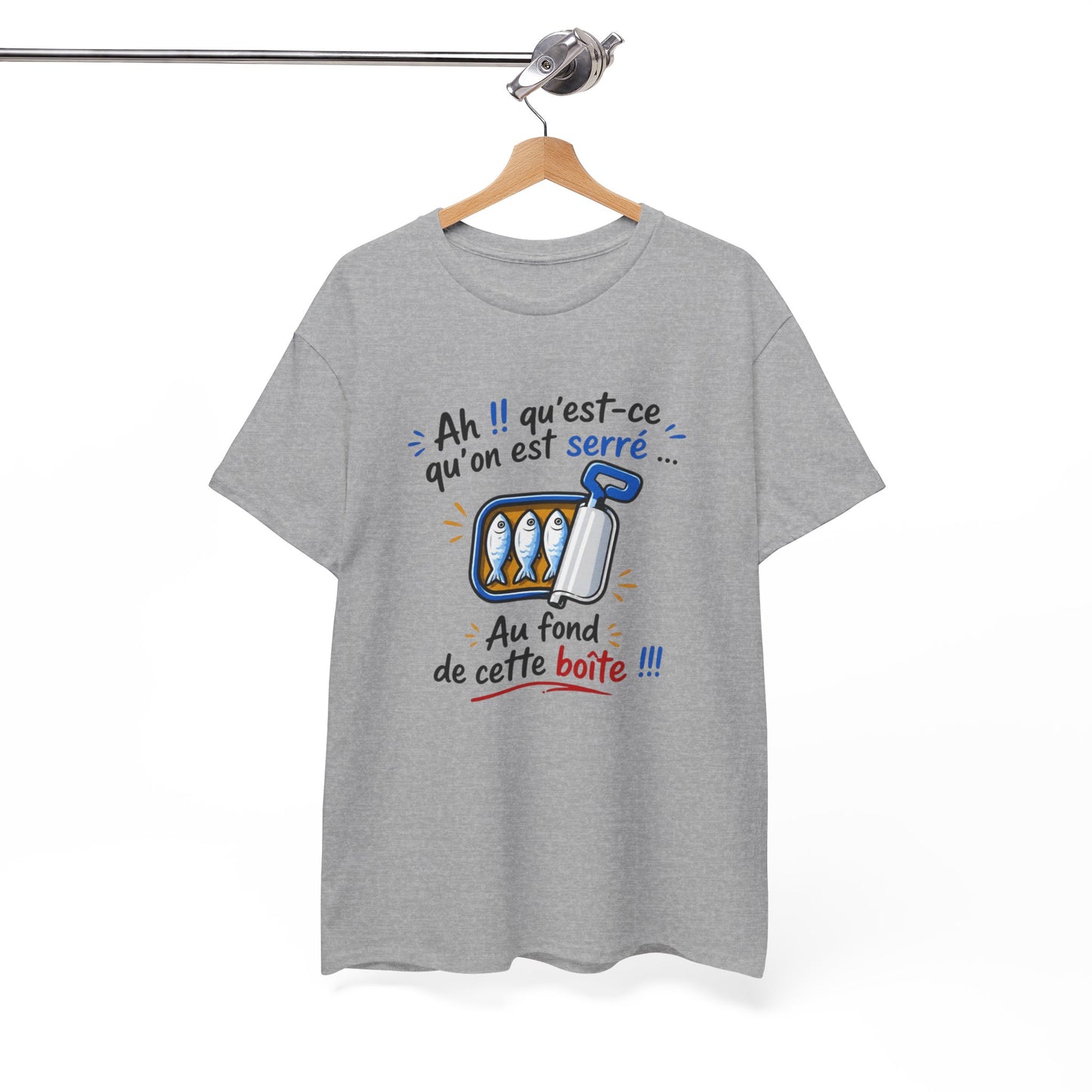 T-Shirt Humour Sardines – Ah Qu’est-ce Qu’on Est Serré – Cadeau Drôle Jeu de Mots Homme Femme
