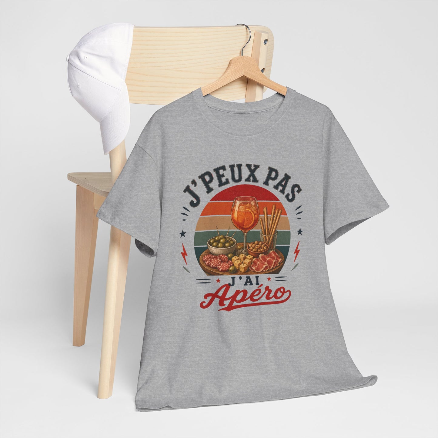 T-Shirt J’Peux Pas J’Ai Apéro – Tee Shirt Humour Convivial Vintage – Cadeau Ami Collègue Homme Femme