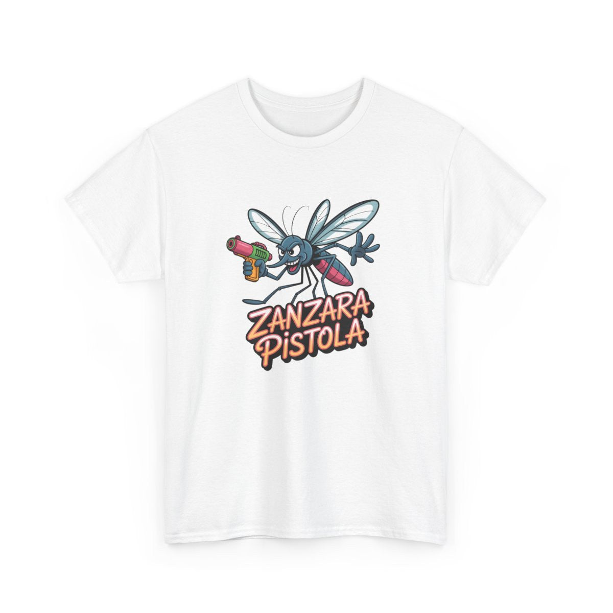 T-shirt Zanzara Pistola – Tee Shirt Moustique Drôle Cartoon Blanc Gris – Design Fun Absurde S à 3XL