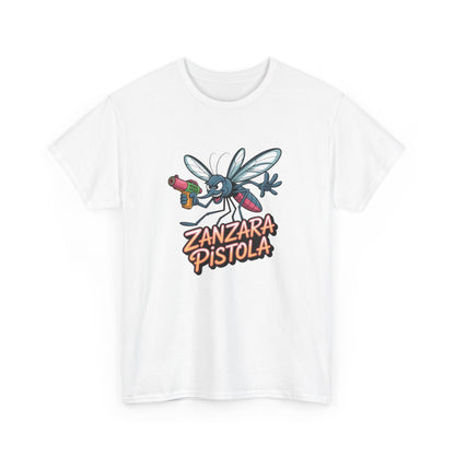 T-shirt Zanzara Pistola – Tee Shirt Moustique Drôle Cartoon Blanc Gris – Design Fun Absurde S à 3XL
