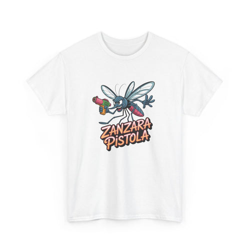 T-shirt Zanzara Pistola – Tee Shirt Moustique Drôle Cartoon Blanc Gris – Design Fun Absurde S à 3XL