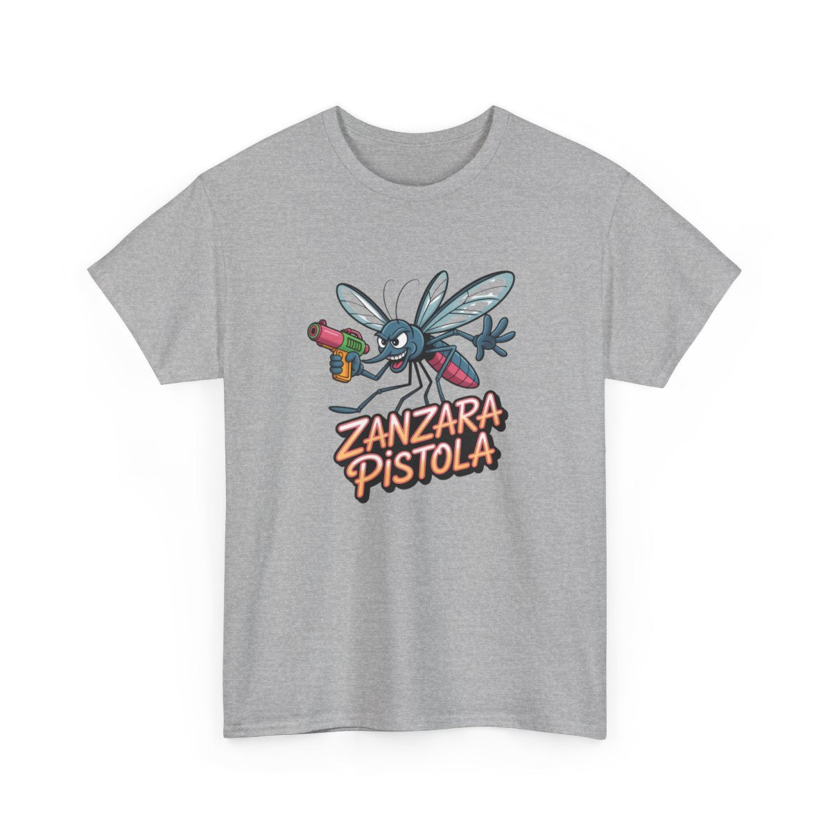 T-shirt Zanzara Pistola – Tee Shirt Moustique Drôle Cartoon Blanc Gris – Design Fun Absurde S à 3XL
