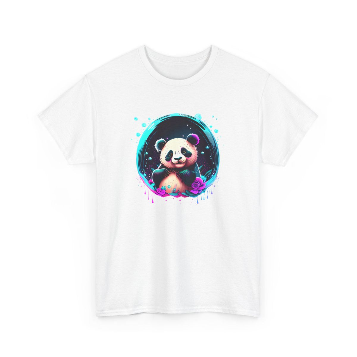 T-shirt Panda Néon Mignon – Tee Shirt Design Kawaii Psychédélique Blanc Noir Gris – Visuel Coloré S à 3XL